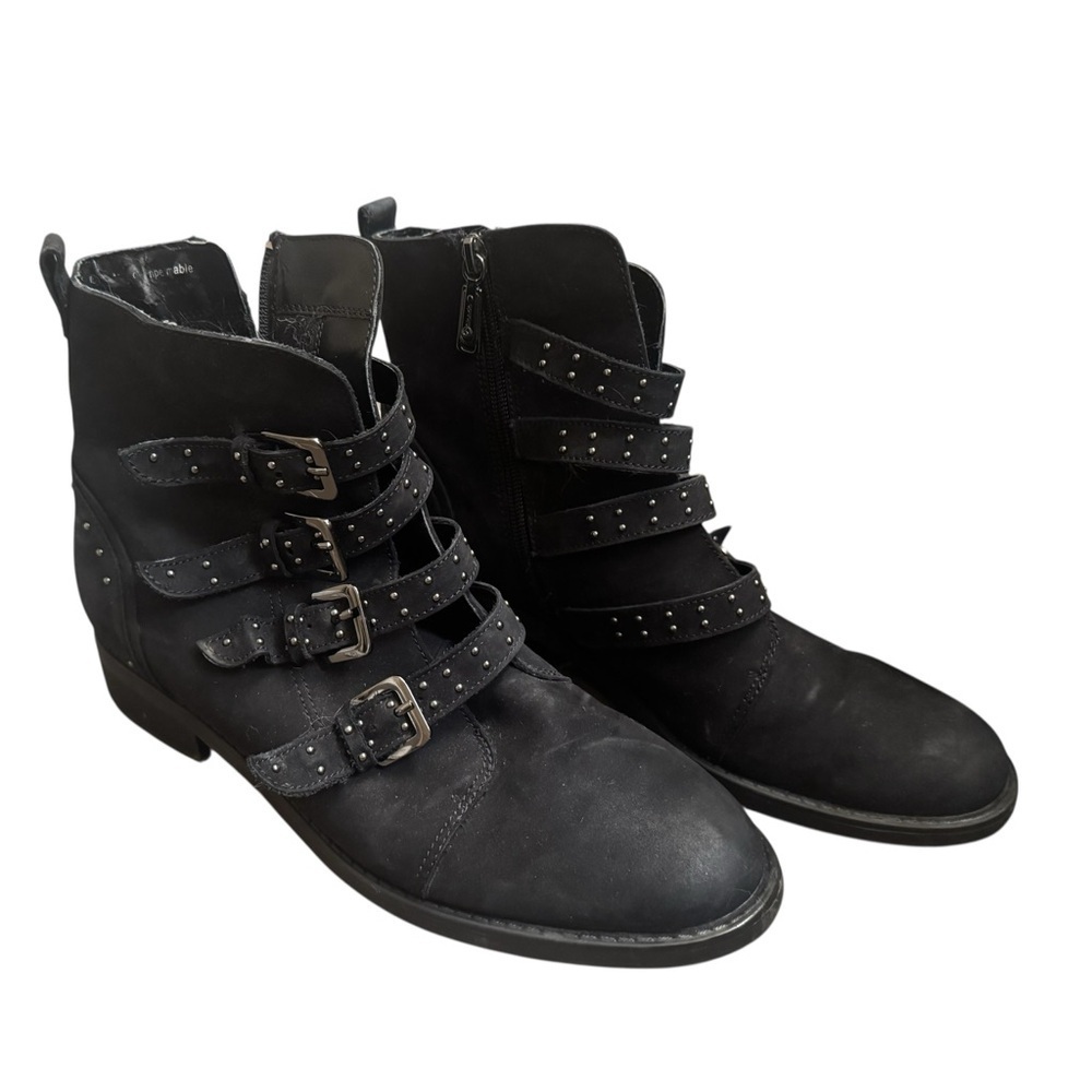 BLONDO ELANI Waterproof Combat Lugged Moto Boot in Black Nubuck Leather Size 10